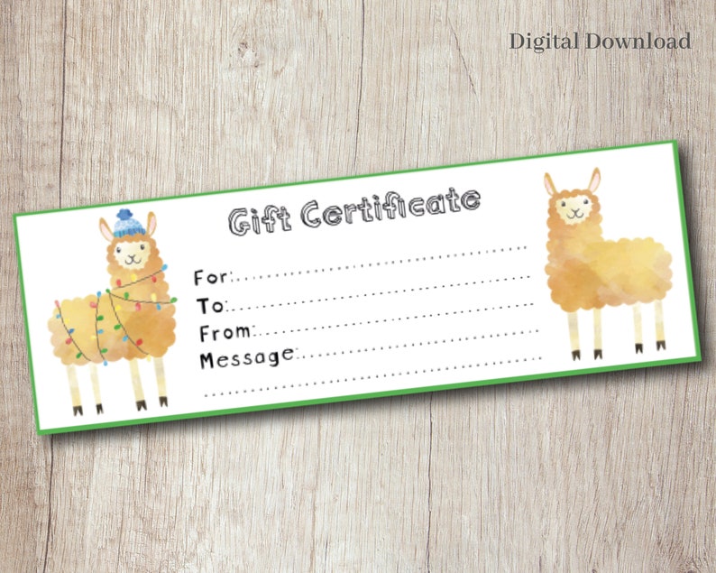 Printable Gift Certificate Template / Animal Gift Token / - Etsy New ...