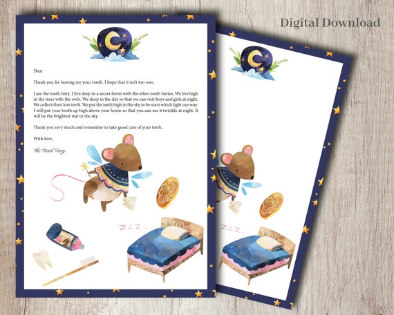 Printable Tooth Fairy Letter: Mouse Illustration (Digital Download)