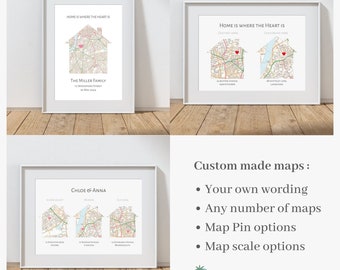 House Shaped Map Wall Art for a New Home or New House, Personalised Housewarming Gift, New Home Gift Idea Wall Decor, House Map Print
