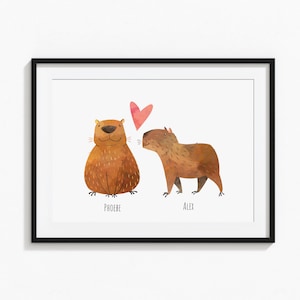Personalized Capybara Couple Print, Valentines Anniversary Gift (Digital Download Available)