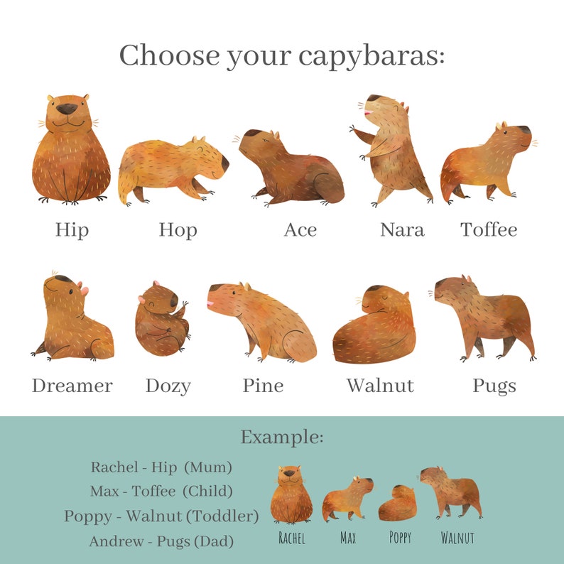 Custom Capybara Family Portrait Print: Personalised Last Name Sign ...