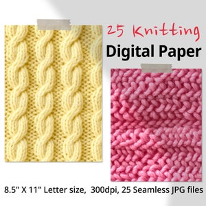 25 paquetes de papel digital de punto sin costuras, textura de punto real, fondo de lana beige, marfil, marrón, amarillo y rosa. Tamaño carta de 8.5"X11"