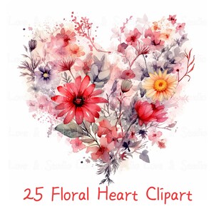 25 pastel bloem hart clipart. Digitale Valentijnsdag aquarel illustratie. Hoge kwaliteit JPG, digitale download, gratis commercieel gebruik