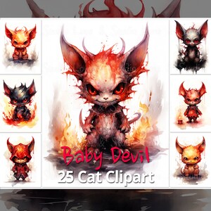 25 Cute Baby Devil Clipart. Watercolor Horror Demon Printable. Halloween  Party Invitation. Scary Fantasy Craft Paper. Commercial Use