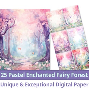 25 Pastel Enchanted Fairy Forest Digital Paper, Soft Pastel Shade Watercolor. Halloween Decor. Craft Paper. Fantasy Element. Commercial Use