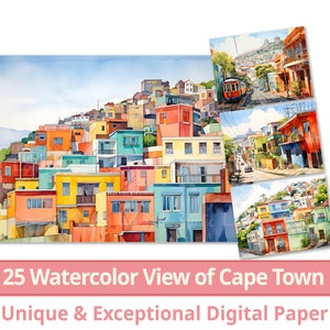 25 Veduta di Città del Capo, Carta digitale del Sud Africa, Acquerello con Pen Brush Street Clipart, Sublimazione, Uso commerciale, Download immediato.