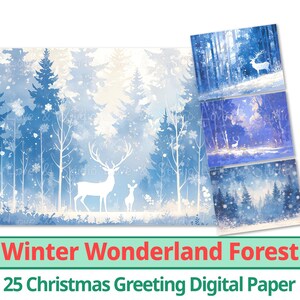 25 Winter Wunderland Wald digitales Papier, Winter Wunderland Weihnachten, druckbare Grußkarte, Weihnachtspostkarte, kommerzielle Nutzung