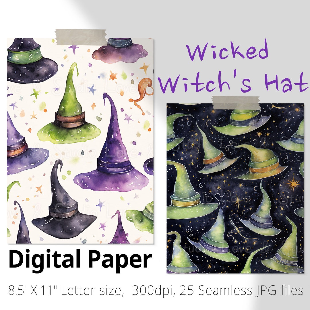 25 Seamless Wicked Witch's Hat Digital Paper, Whimsical Pattern ...