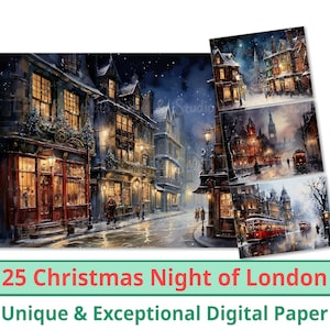 25 notti di Natale della carta digitale di Londra vittoriana, acquerello Xmas Party Clipart. Sfondo di vacanze invernali. Creazione di una carta, uso commerciale