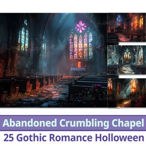 25 imágenes digitales de capillas abandonadas y desmoronadas, imágenes románticas góticas de Halloween para imprimir, elegancia del viejo mundo, imágenes prediseñadas de terror clásico, uso comercial