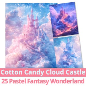25 Zuckerwatte Wolkenschloss Digitales Papier. Magical Pastel World Traumlandschaft Kollektion. Fantasy Wonderland für Little Dreamer Kommerzielle Nutzung