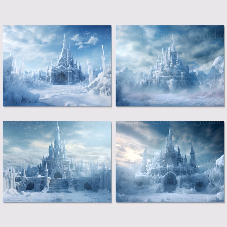 25 Blizzard Behind an Ice Castle Digital Paper, Amazing Fantasy ...