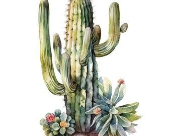 25 Clipart de Catus aquarelle. JPG de haute qualité, Téléchargement numérique, Utilisation commerciale gratuite, Illustration de cactus, Verdure