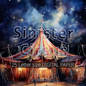 25 Sinister Circus Digital Paper. Watercolor Horror Printable. Halloween  Party Invitation. Scary Fantasy Craft Paper. Mystery Backdrop.