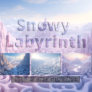 25 carta digitale labirinto innevato, modello di labirinto fantasy stampabile, uno sfondo di fiaba magica. Sfondo artigianale digitale. Uso commerciale.