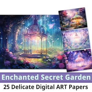 25 Enchanted Pastel  Secret Garden Digital Paper, Soft Pastel Shade Flower Watercolor. Craft Paper. Lovely Fantasy Element. Commercial Use