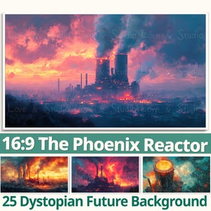 16:9 The Phoenix Reactor digitale achtergrond. 25 dystopische toekomst-clipart. Samsung Frame TV Art. YouTube-overlay, achtergrond. Commercieel gebruik