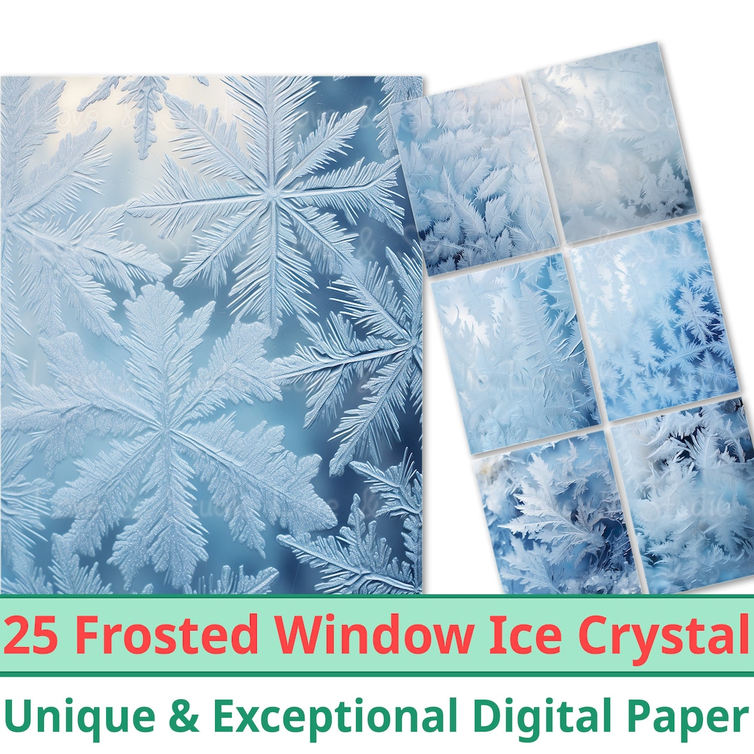 Window Paper Snow 25 Frosted Windows Digital Paper, Ice Crystal Snowflake Backdrop ...