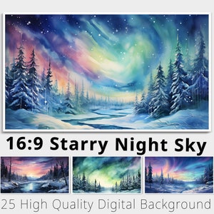 16:9 Fundo Digital do Céu Noturno Estrelado. 25 TV Samsung Frame Art. Sobreposição do YouTube. Papel de parede. Clipart de fantasia. Uso comercial