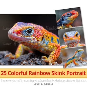 25 kleurrijke Rainbow Skink portret digitaal papier, afdrukbare realistische dieren clipart, hoogwaardige PNG, commercieel gebruik, INSTANT Download.