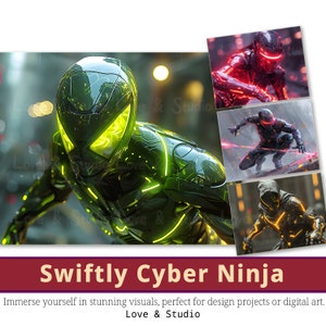 25 Swiftly Cyber Ninja Digital Papier, druckbare Fantasy Charakter Wandkunst, futuristische Wächter Clipart, Tapete, Journal, kommerzielle Nutzung