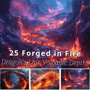 25 Carta digitale forgiata nel fuoco, Sfondo fantasy stampabile, Profondità vulcaniche della tana del drago, Fiumi di flusso lavico. Diario, carta da parati