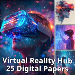 25 Virtuelle Realität Hub Digitales Papier, druckbare Sci-Fi futuristische Grafik, VR-Headsets Hintergrund, virtuelle Umgebung PNG, kommerzielle Nutzung
