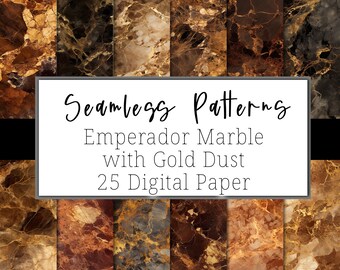 25 Emperador Marble with Gold Dust Digital Paper, Seamless Pattern, Stone Texture Background, Metallic Gold Vein Backdrop, Commercial Use.