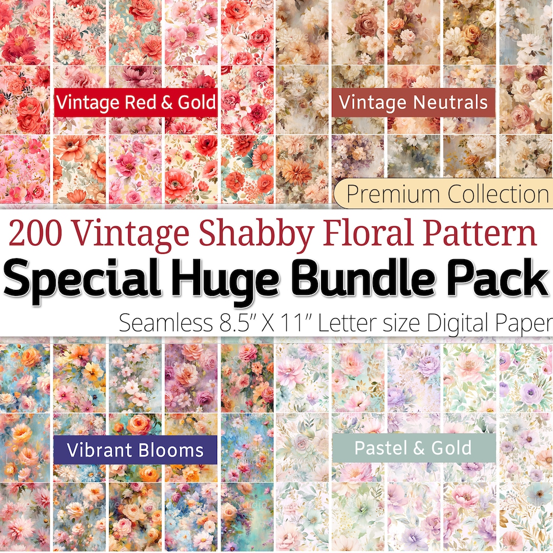 200 Shabby Chic Floral Seamless Pattern, Special Huge Bundle Pack ...