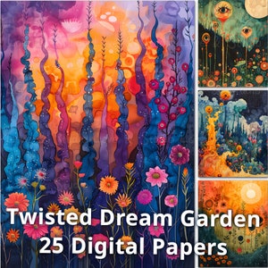 25 Carta digitale Twisted Dream Garden, sfondo fantasy scuro. Carta da parati Chilly Holloween, carta artigianale spettrale, diario, uso commerciale