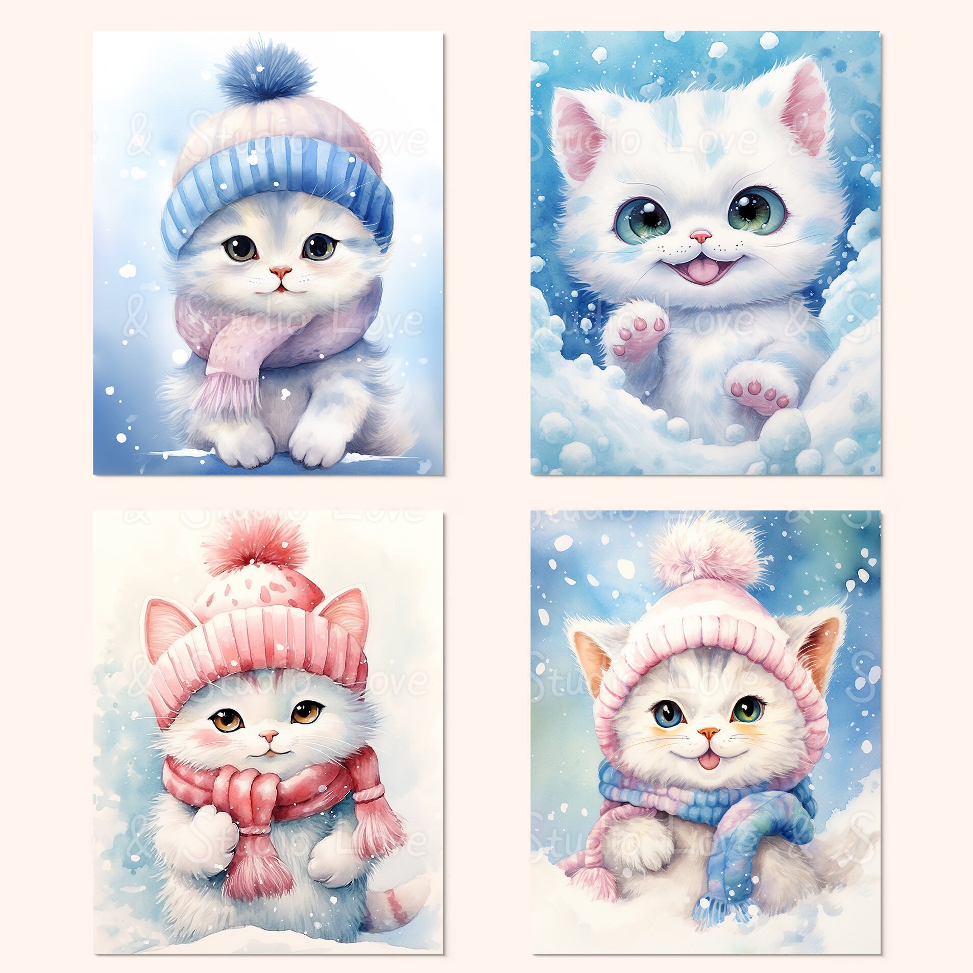25 Cute Kitten in the Snowfall Clipart, Adorable Feline Artwork, Cat ...