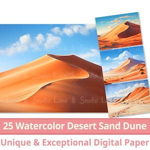 25 papier numérique aquarelle, dunes de sable du désert, clipart paysage, la scène du désert du Namib, carte, journal, papier peint, usage commercial,