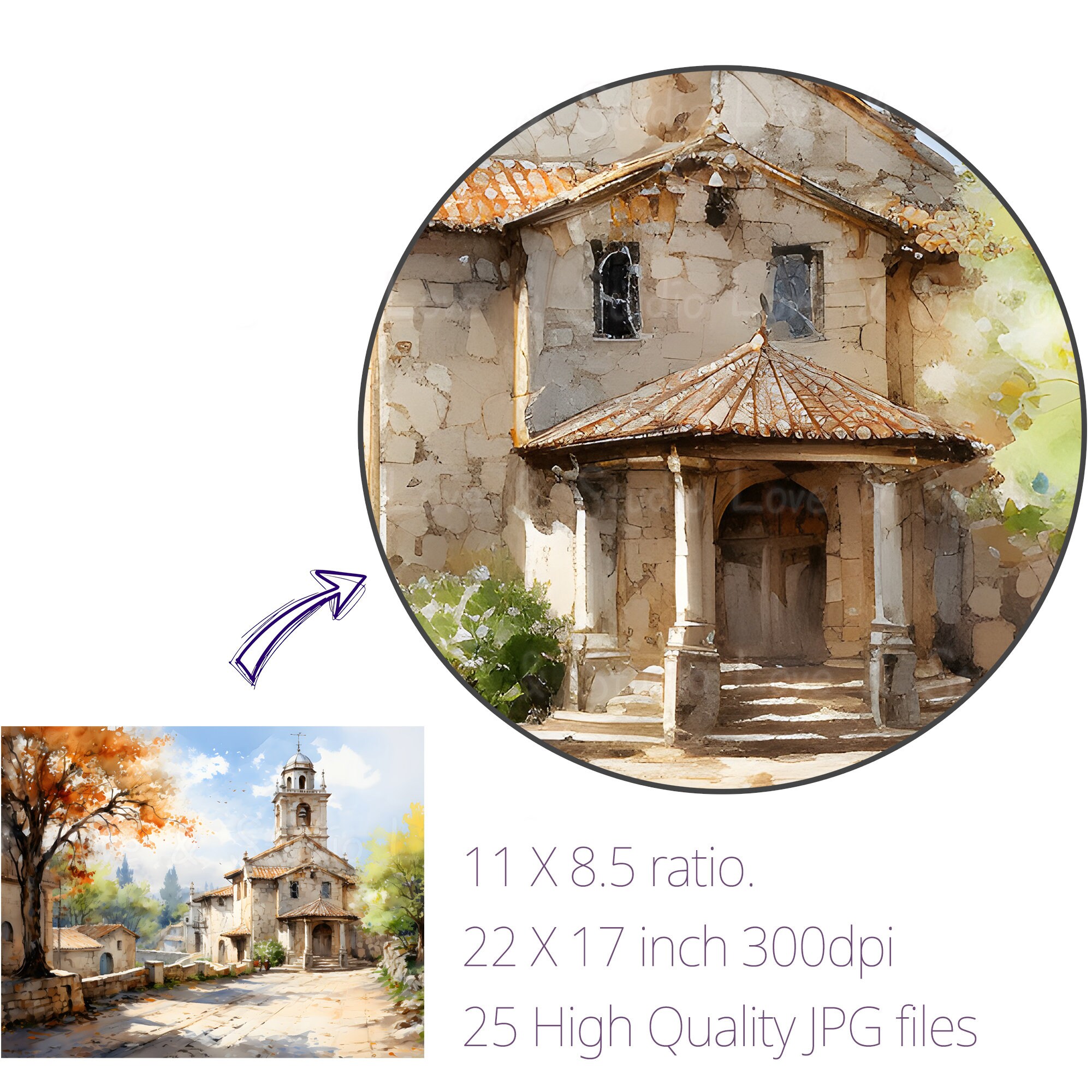 25 View El Camino De Santiago Digital Paper, Watercolor Landscape ...