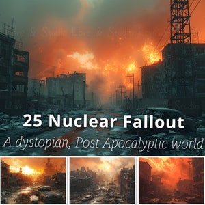25 Papier numérique Nuclear Fallout, oeuvre dystopique, monde post-apocalyptique. Toile de fond fantastique sombre de mauvaise humeur. Papier peint froid. Utilisation commerciale