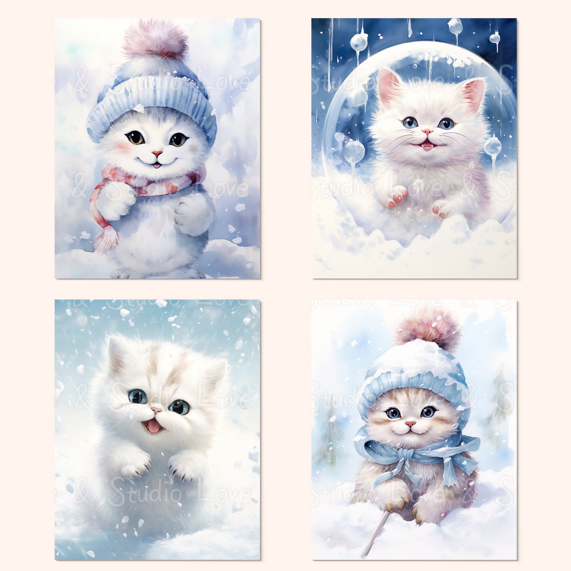 25 Cute Kitten in the Snowfall Clipart, Adorable Feline Artwork, Cat ...