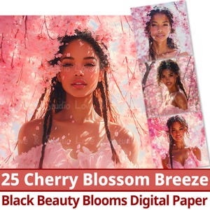 25 Kirschblüten-Brise, schwarze Schönheit blüht Clipart, druckbare majestätische Afroamerikaner, die lebendige Blume, kommerzielle Nutzung
