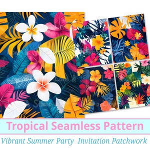25 patrones sin costuras de patchwork con flores y plantas tropicales. Papel digital con plantas vibrantes. Fondo imprimible con temas de verano para uso comercial