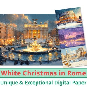 25 Weiße Weihnachten in Rom Digitales Papier, fallender Schnee Stadtbild, festlicher Winter Hintergrund, Weihnachtskollektion Geschenkkarte, kommerzielle Nutzung