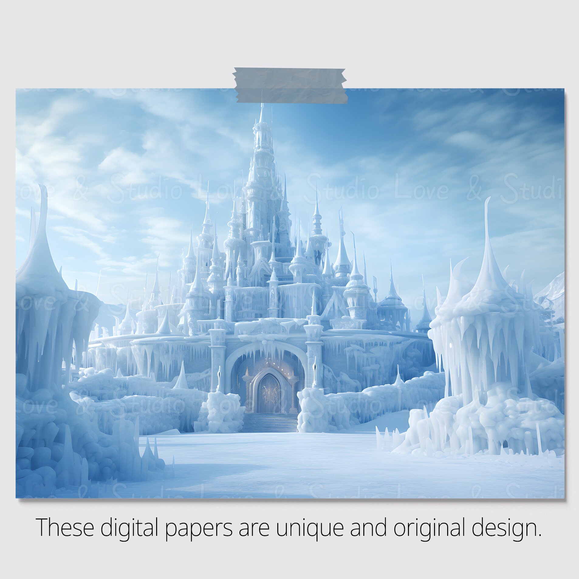 25 Blizzard Behind an Ice Castle Digital Paper, Amazing Fantasy ...
