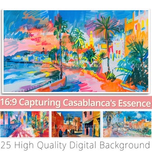 16:9 Digitale achtergrond van Casablanca vastleggen. 25 Samsung Frame TV-kunst, YouTube-overlay. Oriëntatiepuntbehang. Oude stad clipart. Commercieel gebruik
