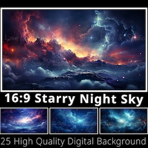 25 Ciel étoilé en arrière-plan 16:9. Téléviseur avec cadre Samsung Réf. Superposition Youtube. Papier peint de bureau. Clipart fantastique. Utilisation commerciale.