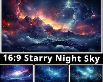 25 Starry Night Sky 16:9 Background. Samsung Frame TV Art. Youtube Overlay. Desktop Wallpaper. Fantasy Clipart. Commercial Use.