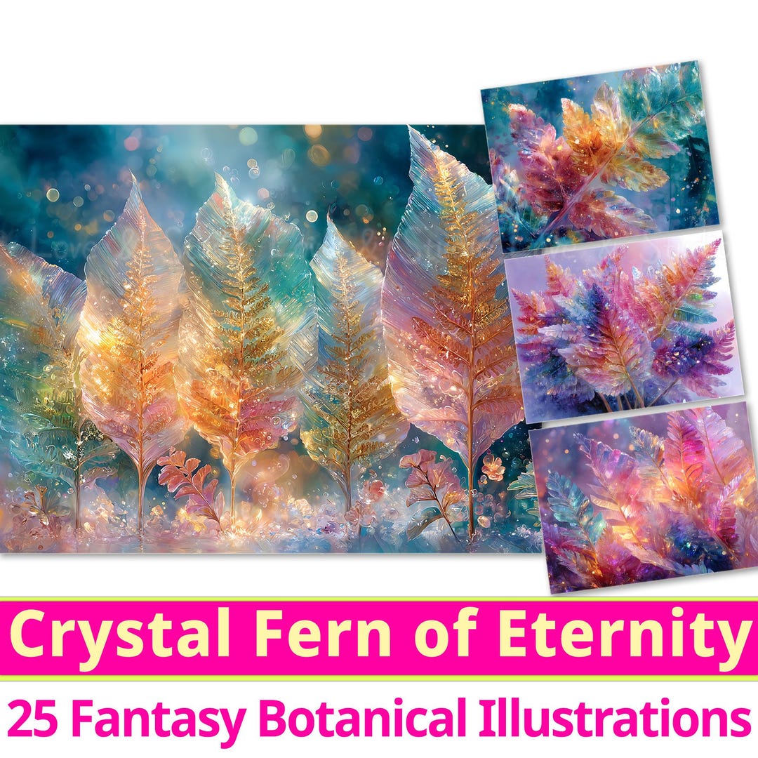 Fern Using Magic 25 Crystal Fern of Eternity Digital Paper, Printable Fantasy Botanical ...