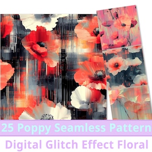 25 motif transparent pavot glitch, papier numérique floral moderne. Élégant fond floral futuriste, texture botanique, usage commercial