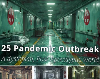 25 Pandemic Outbreak Digital Paper, Dystopian, Post Apocalyptic Artwork. Dark Fantasy Backdrop. Chilly Holloween Wallpaper. Commercial Use