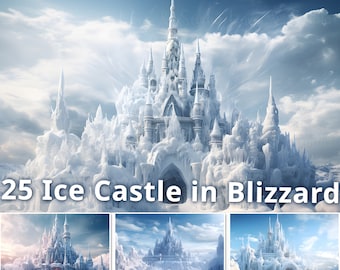 25 Blizzard Behind an Ice Castle Digital Paper, Amazing Fantasy Background.  Making a Card, Journal, Wallpaper, and Book Cover.
