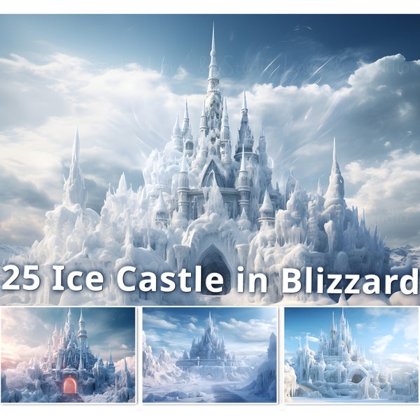 25 Blizzard Behind an Ice Castle Digital Paper, Amazing Fantasy Background.  Making a Card, Journal, Wallpaper, and Book Cover.