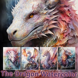25 Acquerello The Dragon Clipart, Carta digitale Fantasy Creatura mitica, Sfondo personaggio misterioso stampabile, Uso commerciale
