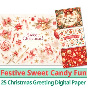 25 Papel digital festivo de doces e doces, Natal do país das maravilhas do inverno, cartão de felicitações de Natal para impressão, cartão postal de Natal, uso comercial
