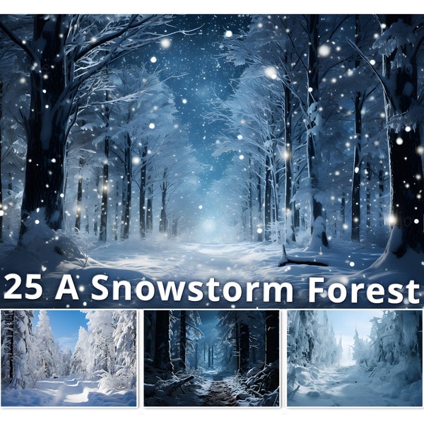 25 A Mesmerizing Snowstorm Forest  Digital Paper, Fantasy Background. Making a Card, Journal, Wallpaper, and Book Cover. Commercial Use.
